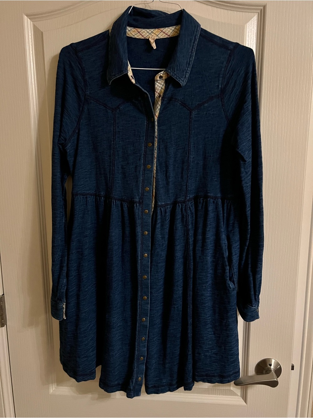 Free People Dark Navy/denim Button-Front Shirt Dress
